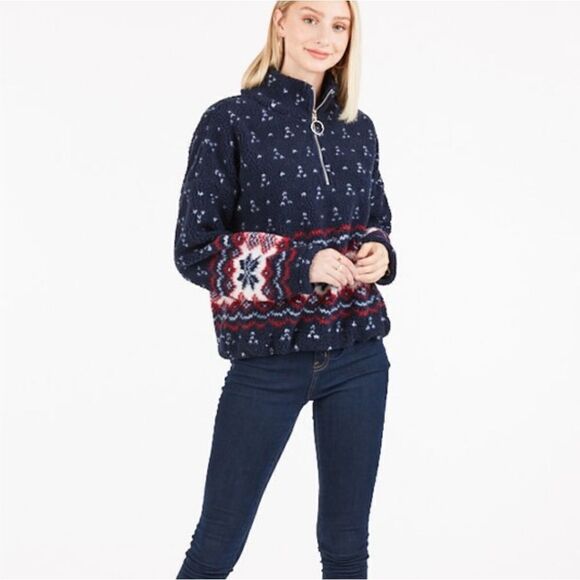 Nordic Fair-isle Sherpa Quarter Zip Cozy Pullover - Picture 5 of 9